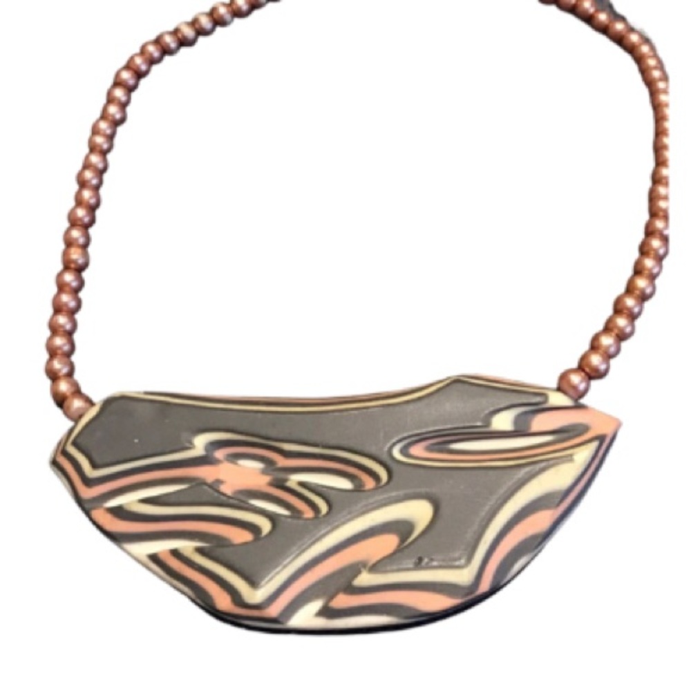 Vintage Artisan Signed Ceramic Pendant Necklace